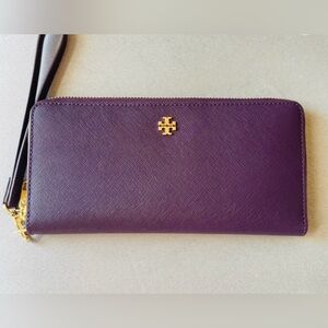 Tory Burch Purple Wristlet wallet with Gold Emblem